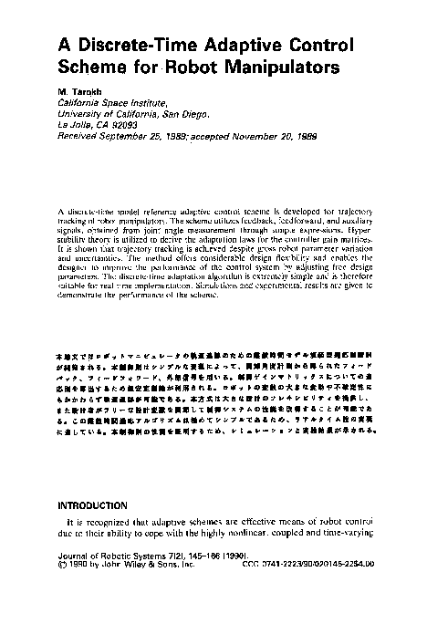 (PDF) A discrete-time adaptive control scheme for robot manipulators