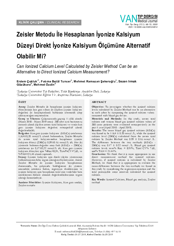 (PDF) Can Ionized Calcium Level Calculated by Zeisler Method be an ...