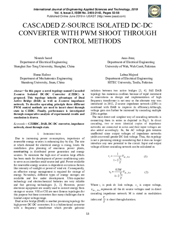 (PDF) Cascaded Z-Source Isolated DC-DC Converter with PWM Shoot Through ...