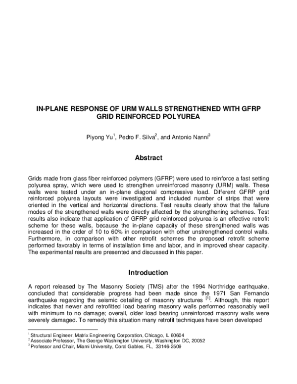 (PDF) In-plane response of URM walls strengthened with GFRP grid ...