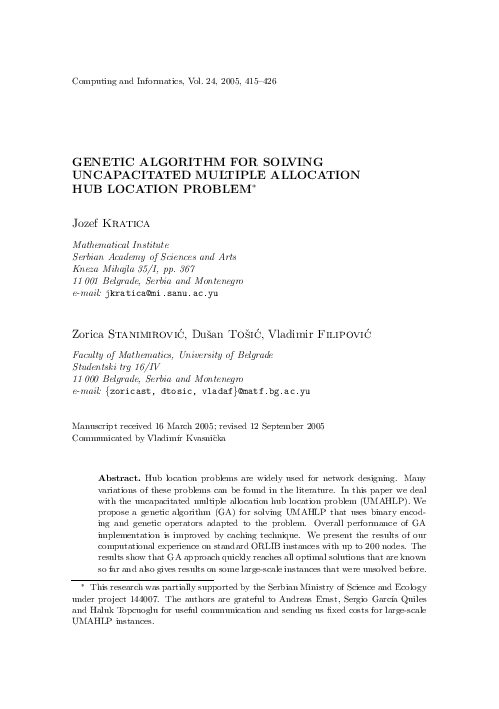 (PDF) Genetic Algorithm for Solving Uncapacitated Multiple Allocation ...