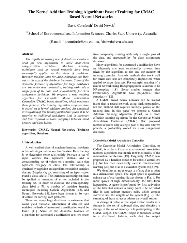 (PDF) The Kernel Addition Training Algorithm: Faster Training for CMAC ...