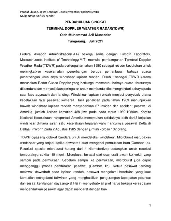 (PDF) Pendahuluan Singkat Terminal Doppler Weather Radar(TDWR)