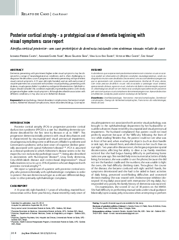 (PDF) Posterior cortical atrophy - a prototypical case of dementia ...