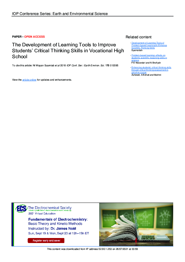 (PDF) The Development of Learning Tools to Improve Students’ Critical ...