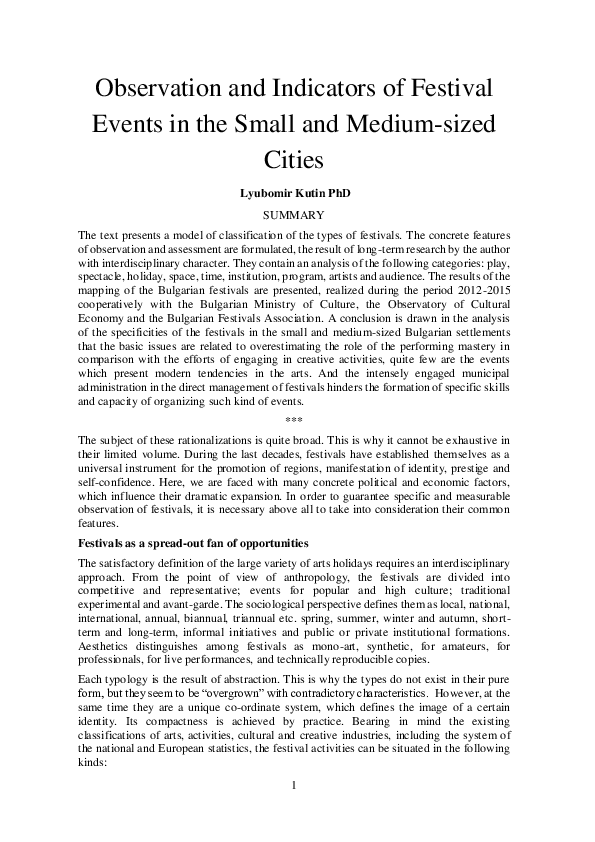 (PDF) Observation and Indicators of Festival Events