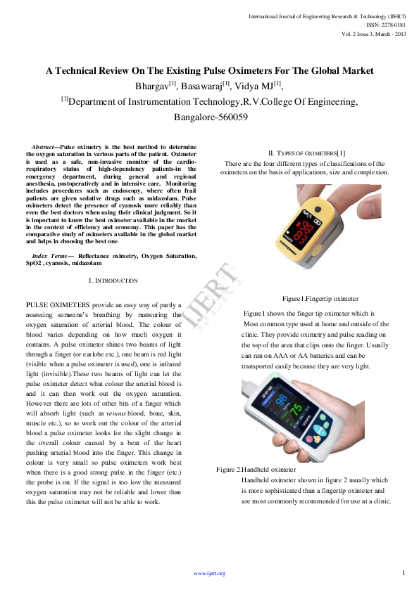 (PDF) IJERTA Technical Review On The Existing Pulse Oximeters For The