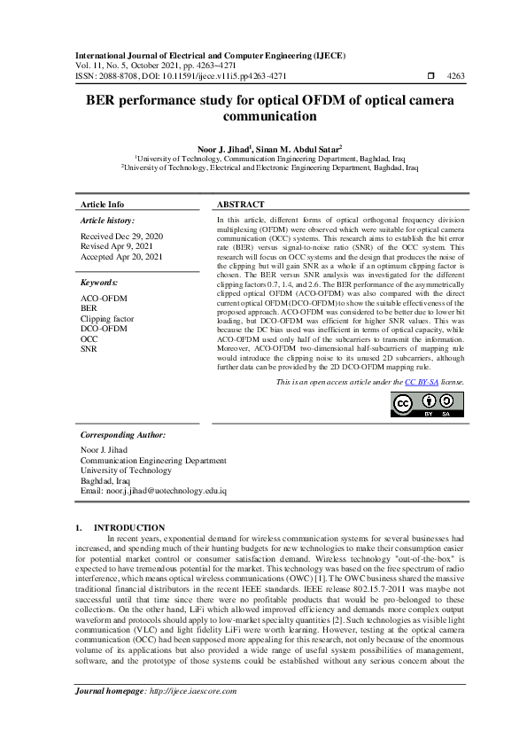 (PDF) BER performance study for optical OFDM of optical camera ...