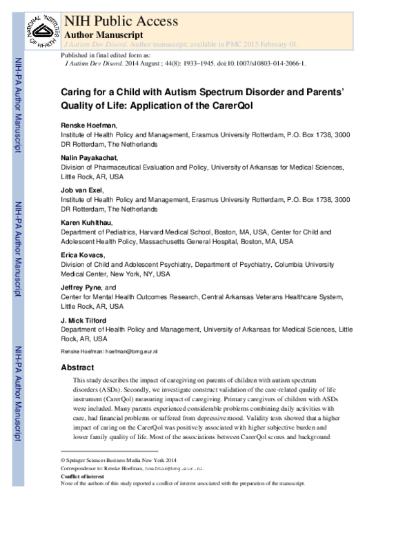 (PDF) Caring for the Child With an Autism Spectrum Disorder in the ...