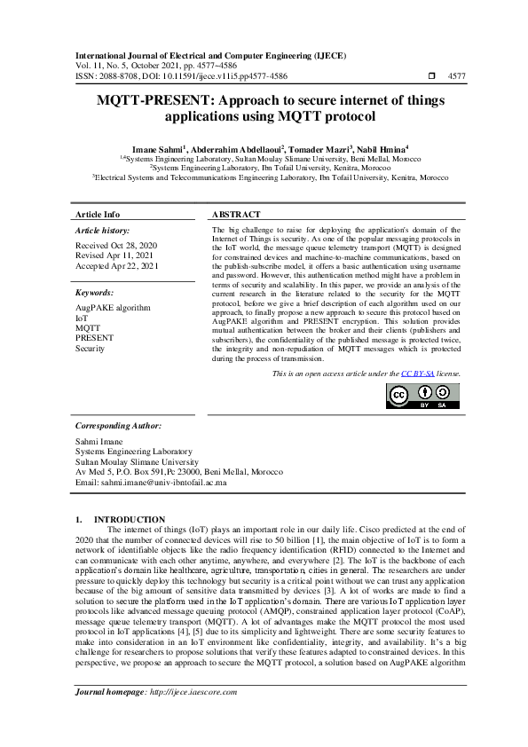 (PDF) MQTT-PRESENT: Approach to secure internet of things applications ...