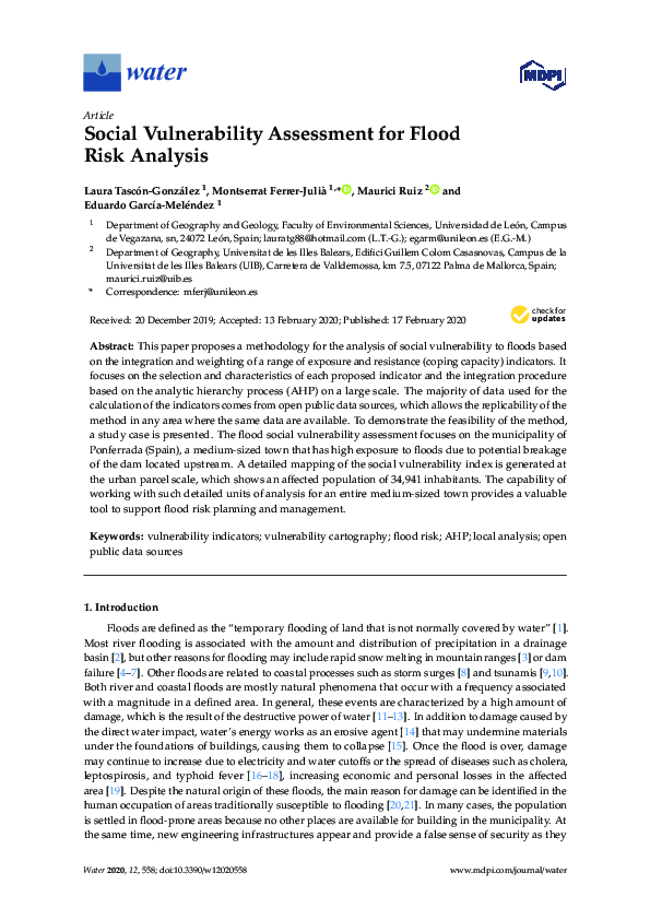 (PDF) Social Vulnerability Assessment for Flood Risk Analysis