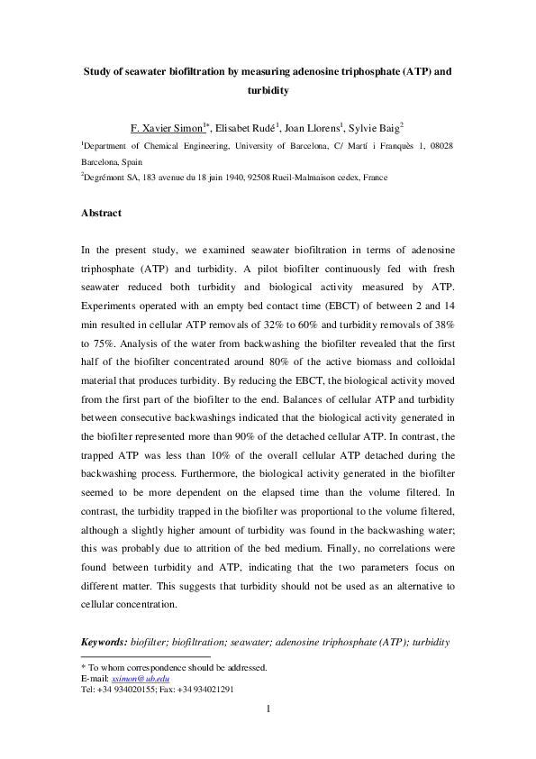 (PDF) Study of Seawater Biofiltration by Measuring Adenosine ...