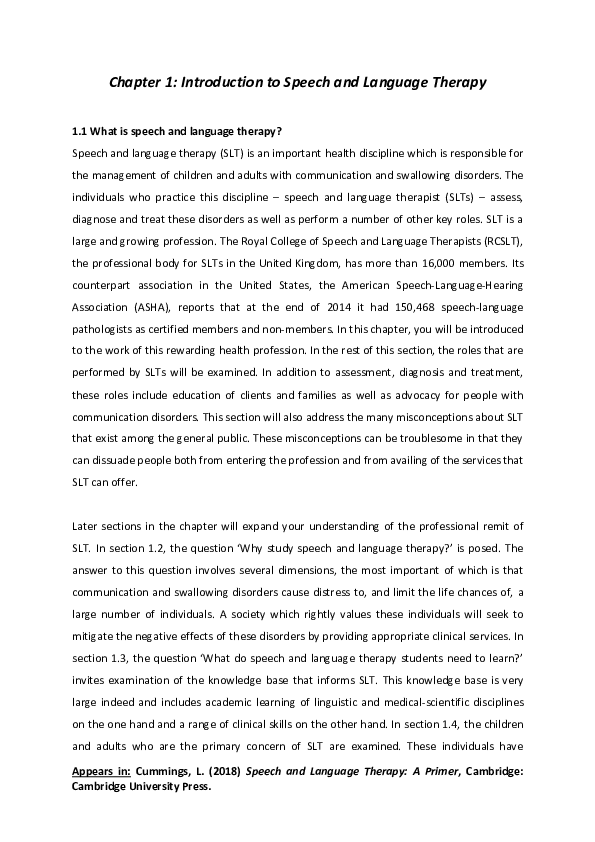 (PDF) Chapter 1: Introduction to Speech and Language Therapy