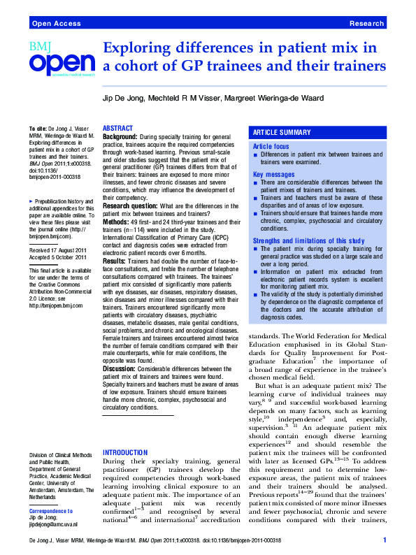 (PDF) Exploring differences in patient mix in a cohort of GP trainees ...