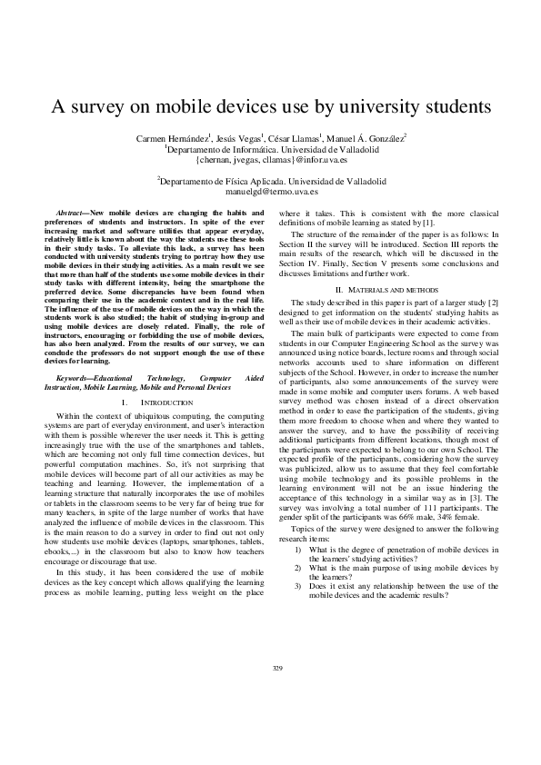 (PDF) A survey on mobile devices use by university students