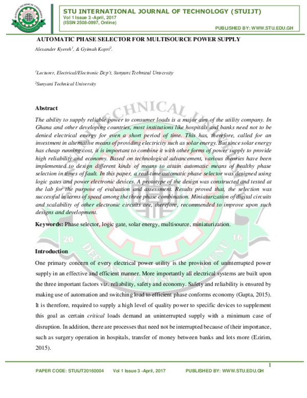 (PDF) POWER SUPPLY TO PROVIDE HIGH RELIABILITY AND ECONOMY. BASED ON ...