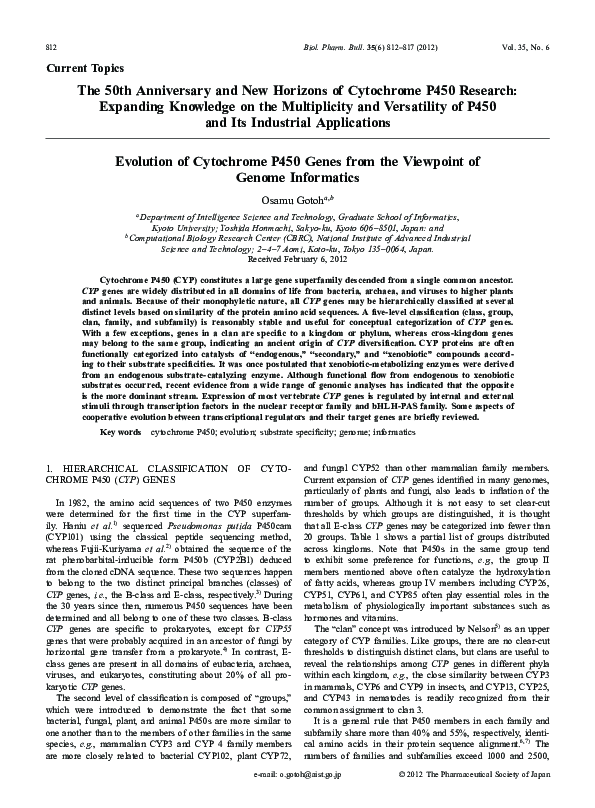 (PDF) Evolution of Cytochrome P450 Genes from the Viewpoint of Genome ...