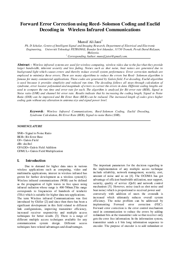 (PDF) Forward Error Correction Using Reed-Solomon Coding and Euclid ...