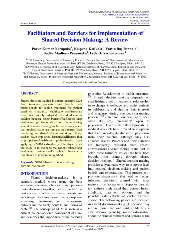 (PDF) Facilitators and Barriers for Implementation of Shared Decision ...
