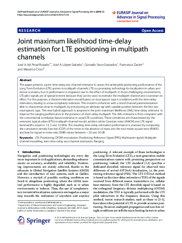 (PDF) Joint maximum likelihood time-delay estimation for LTE ...