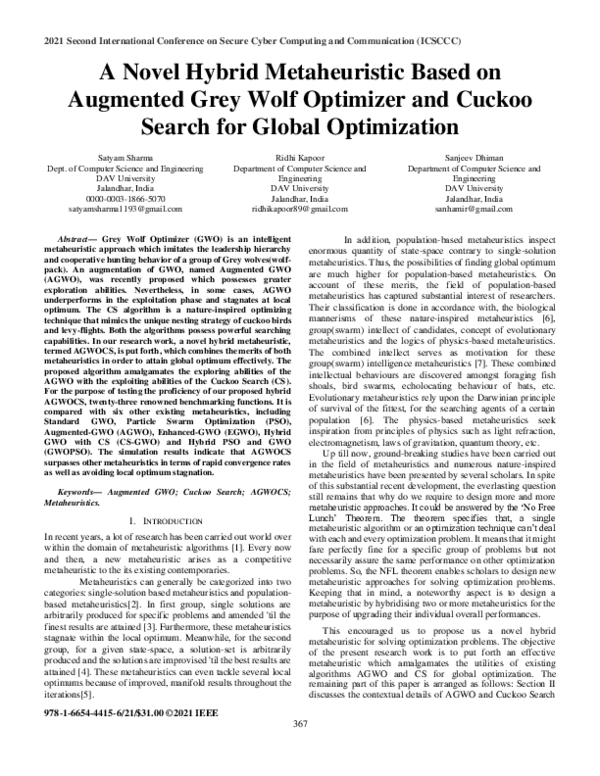 (PDF) A Novel Hybrid Metaheuristic Based on Augmented Grey Wolf ...