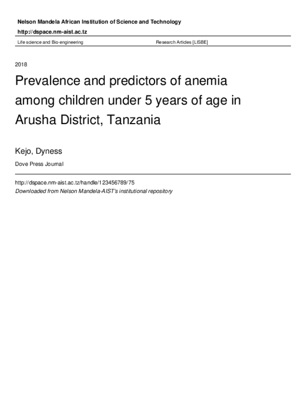 (PDF) Prevalence and predictors of anemia among children under 5 years ...