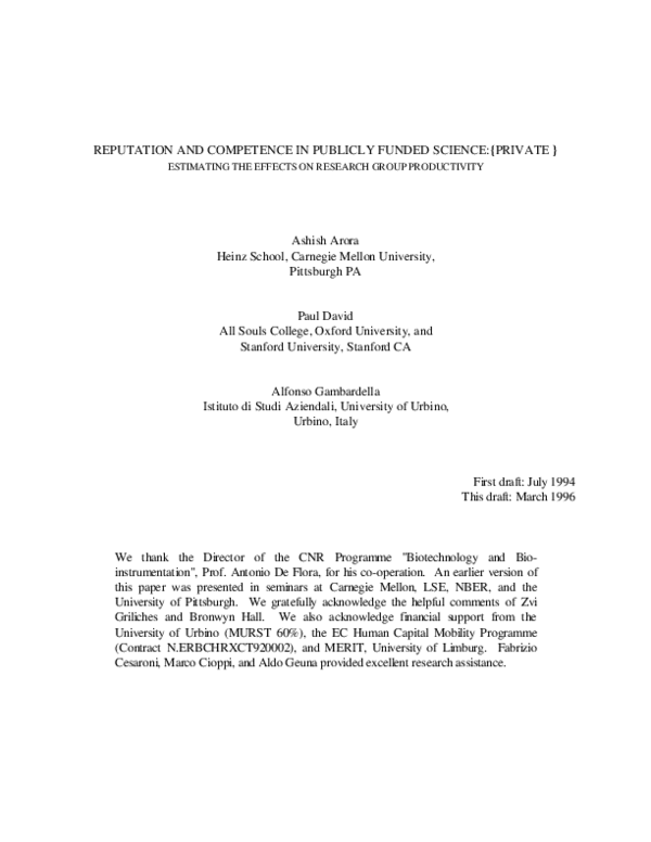 (PDF) Impact of Reputation on Research Productivity