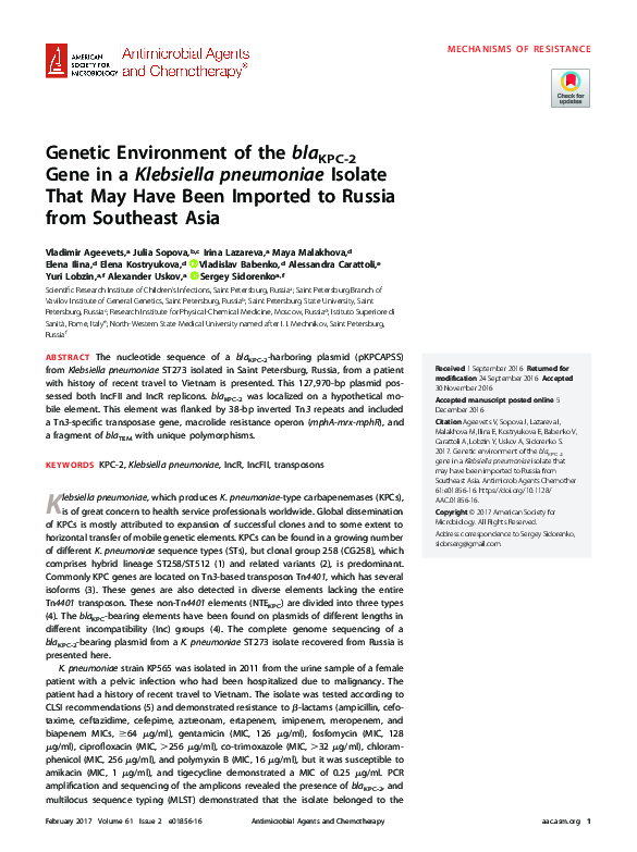 (PDF) Genetic environment of the bla KPC-2 gene in Klebsiella ...