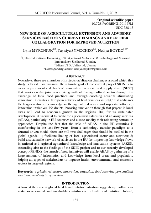 (PDF) New Role of Agricultural Extension and Advisory Services Based on ...