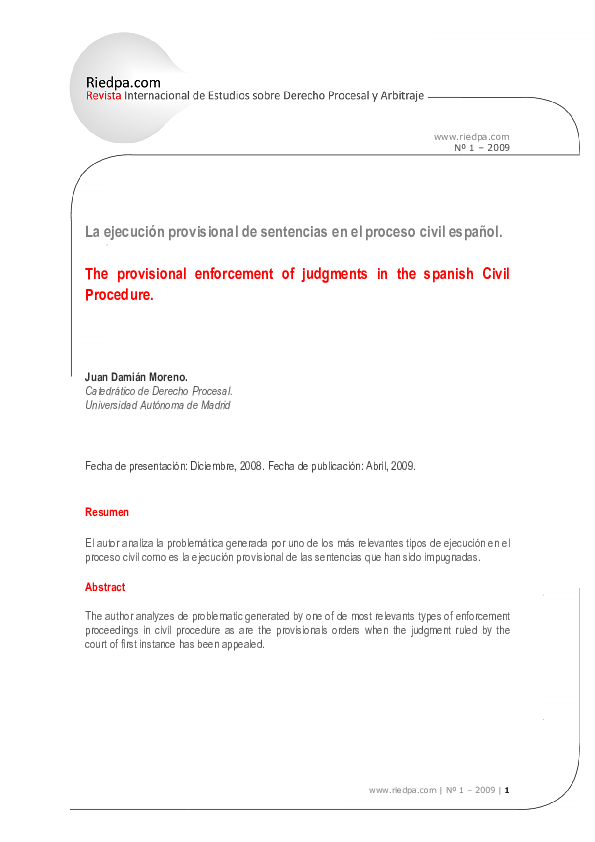 (PDF) DAMIÁN MORENO: "La ejecución provisional de sentencias en el ...