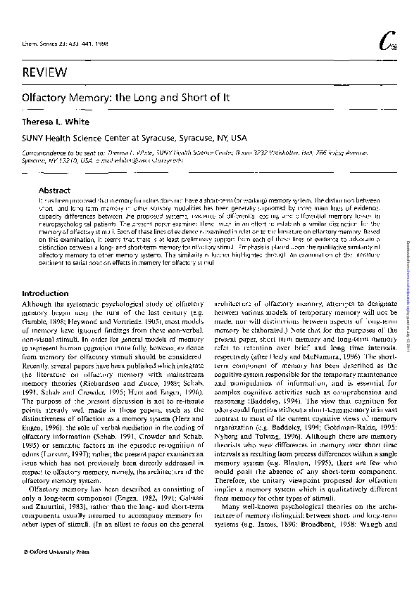 (PDF) Olfactory Memory: the Long and Short of It