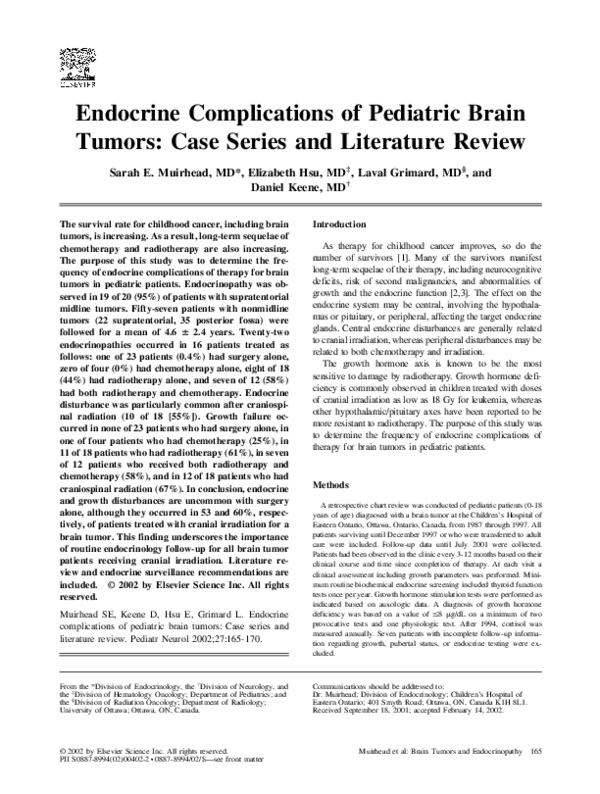 (PDF) Endocrine complications of pediatric brain tumors: case series ...