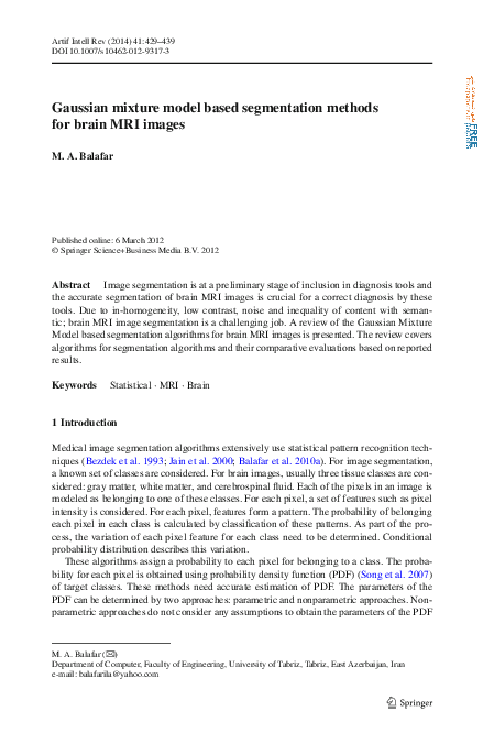 (PDF) Gaussian mixture model based segmentation methods for brain MRI ...