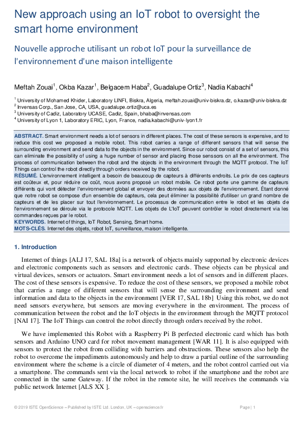 (PDF) New approach using an IoT robot to oversightthe smart home ...
