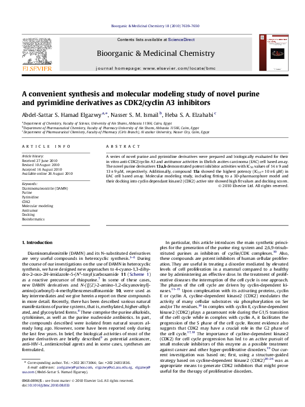 (PDF) A convenient synthesis and molecular modeling study of novel ...