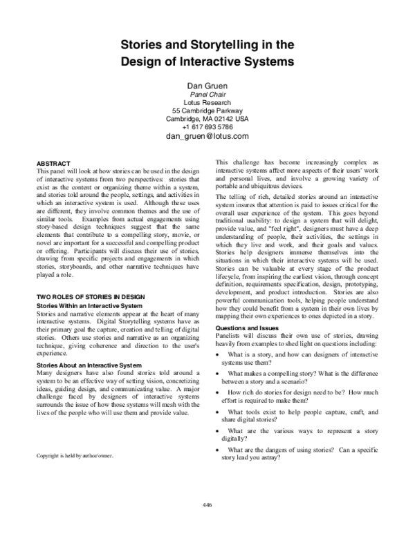 (PDF) Stories and storytelling in the design of interactive systems