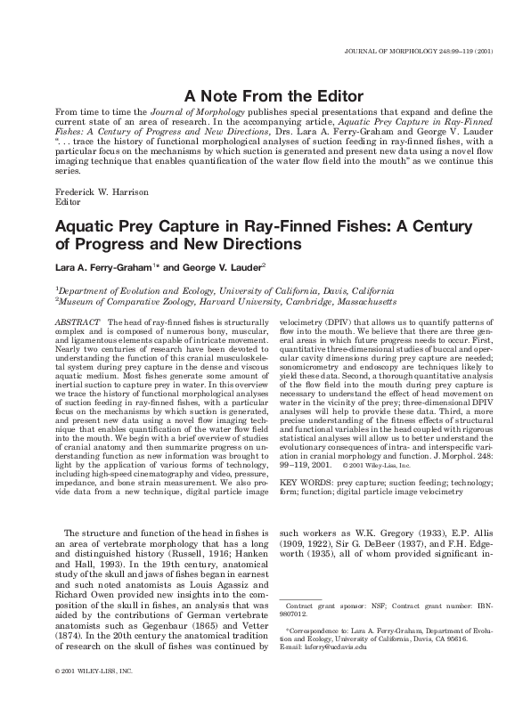 (PDF) Aquatic prey capture in ray-finned fishes: A century of progress ...