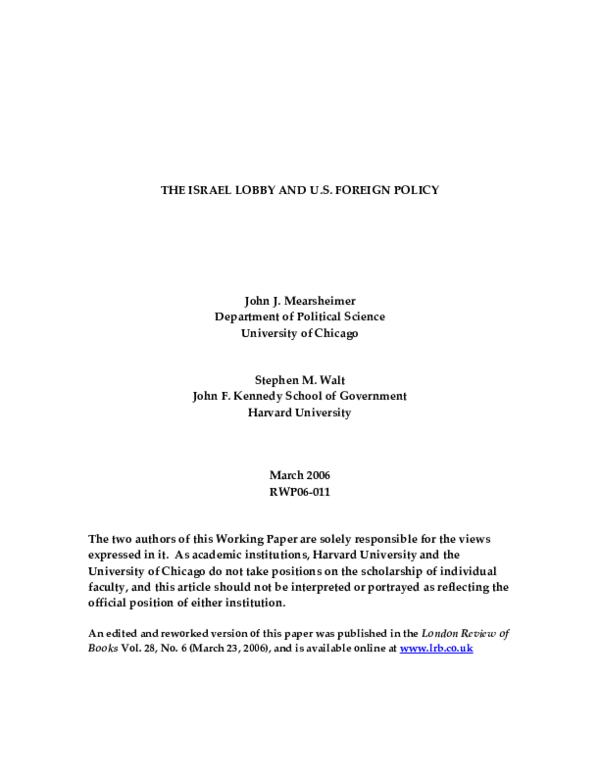 PDF) The Israel Lobby and US Foreign Policy