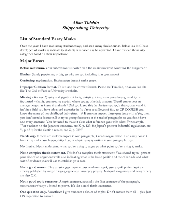 (PDF) List of standard essay errors
