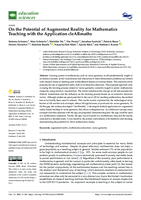 (PDF) On the Potential of Augmented Reality for Mathematics Teaching ...