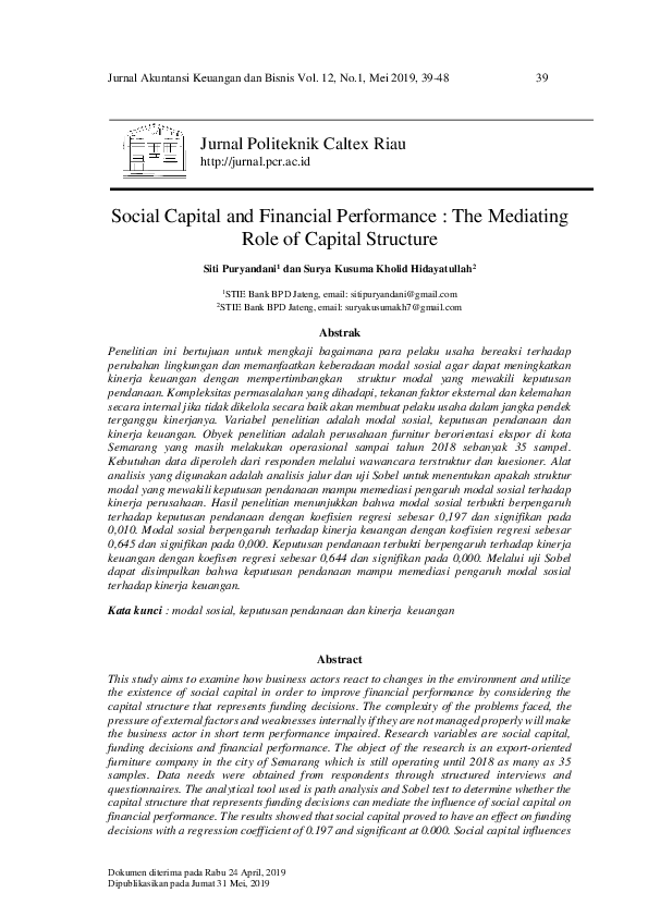 (PDF) Social Capital and Financial Performance : The Mediating Role of ...