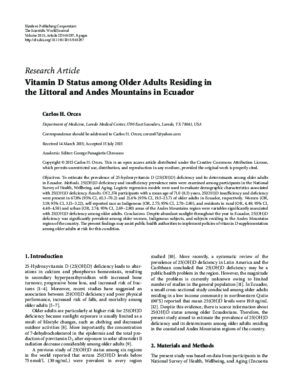(PDF) Vitamin D Status among Older Adults Residing in the Littoral and ...