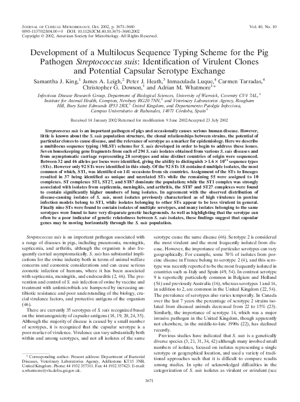 (PDF) Development of a Multilocus Sequence Typing Scheme for the Pig ...