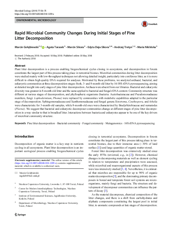 (PDF) Rapid Microbial Community Changes During Initial Stages of Pine