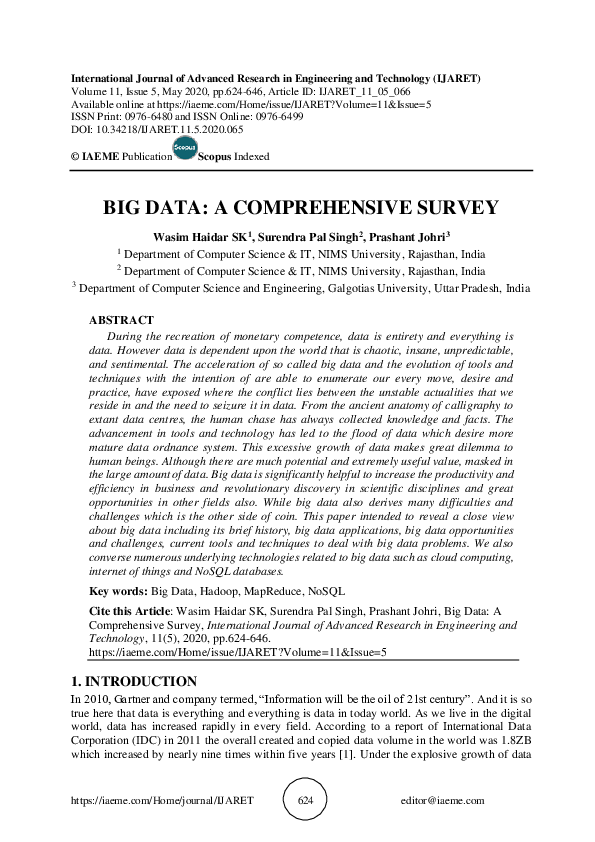 (PDF) BIG DATA: A COMPREHENSIVE SURVEY