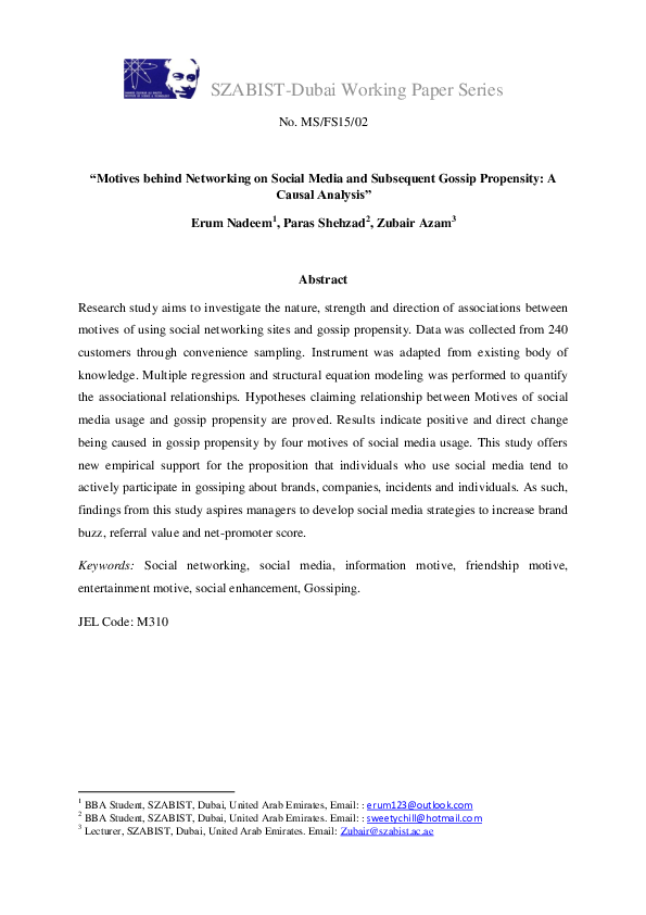 (PDF) Motives behind Networking on Social Media and Subsequent Gossip ...