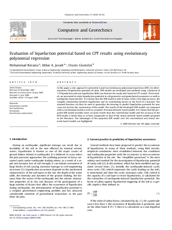 (PDF) Evaluation of liquefaction potential based on CPT results using ...