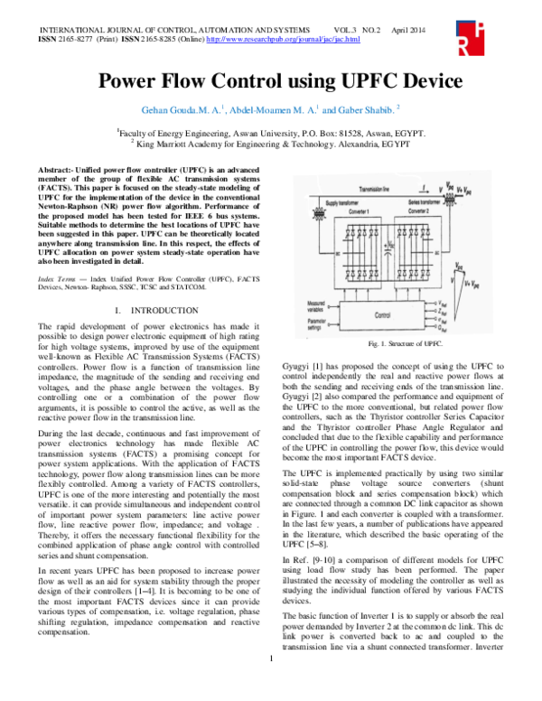 (PDF) Power Flow Control using UPFC Device Gaber Shabib Academia.edu