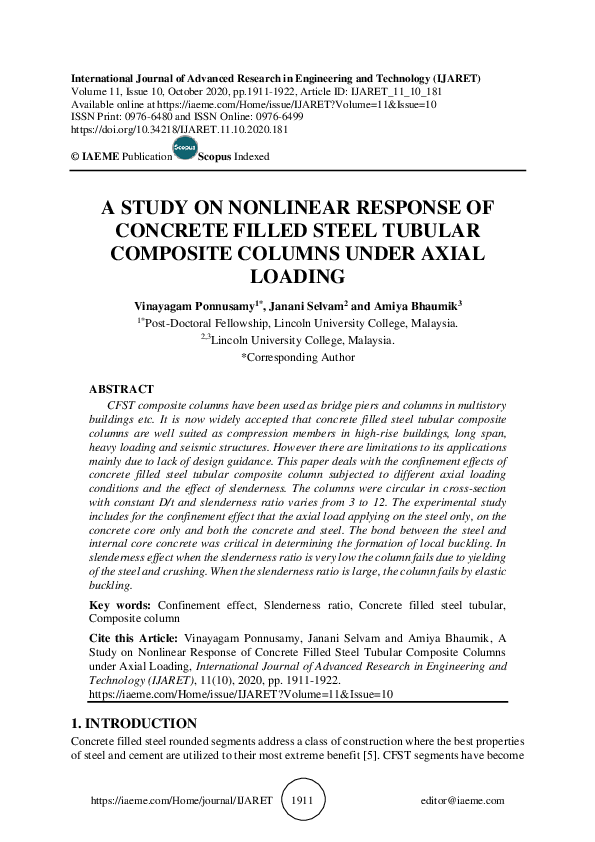 (PDF) A STUDY ON NONLINEAR RESPONSE OF CONCRETE FILLED STEEL TUBULAR ...