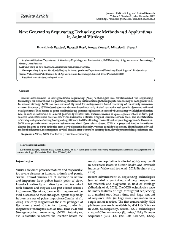 (PDF) Next Generation Sequencing Technologies: Methods and Applications ...